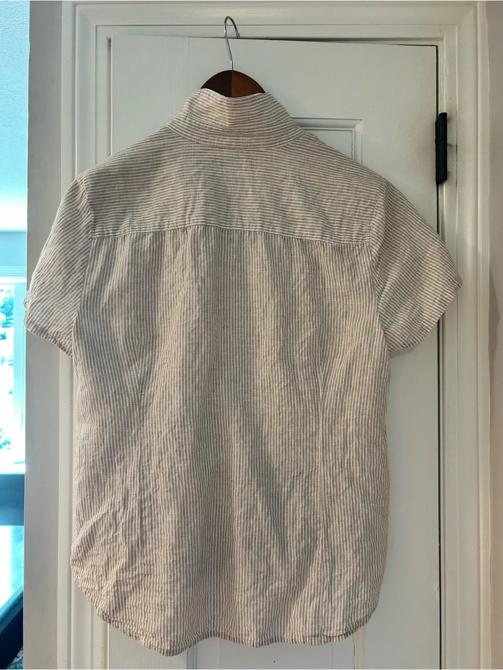 J. Crew Lightweight Striped Short-Sleeve Button-Up Shirt - Cream & Tan